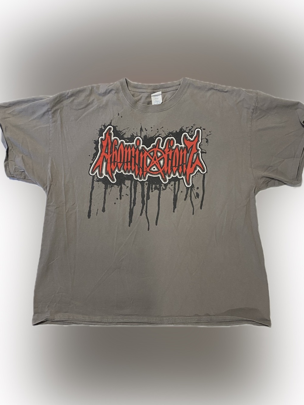 Port Authority Gray Tee with Red and Black Drip Logo Graphic
